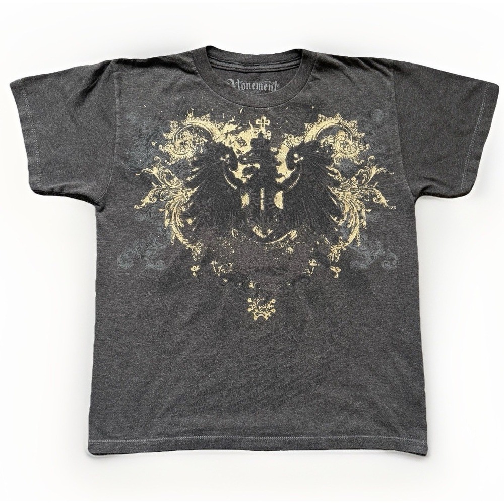 Atonement Youth L Gothic Crest Baby Tee Y2K Distressed MMA Style Fitted